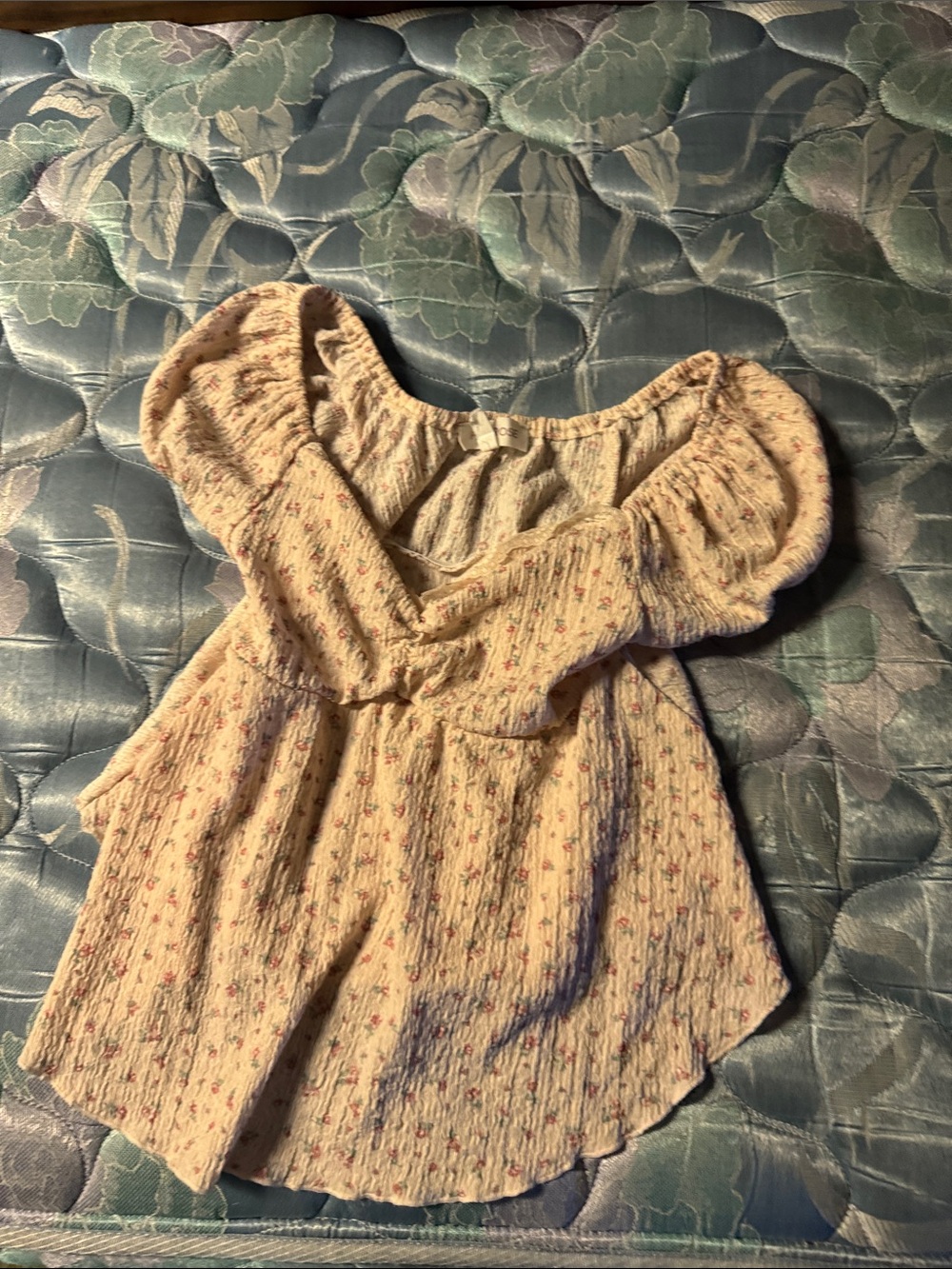 Pink Rose Cream Floral Puff Sleeve Peasant Top
